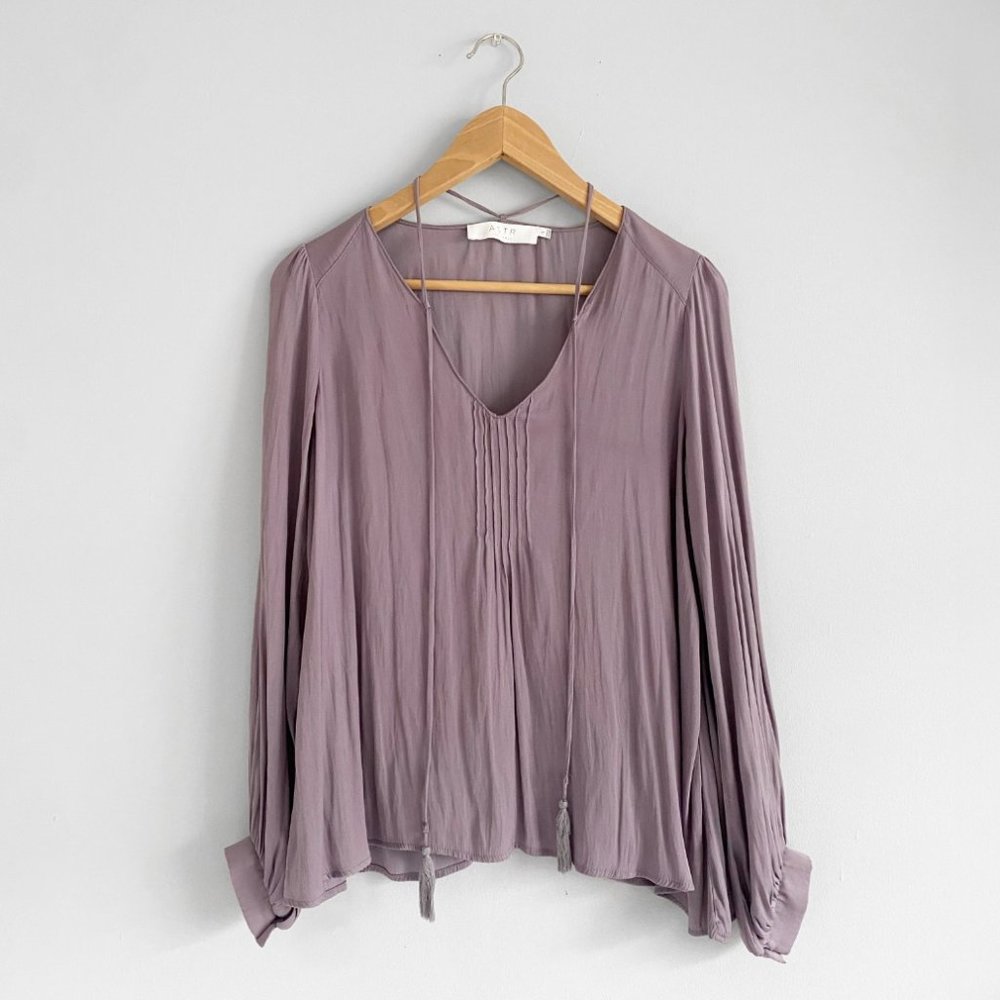 ASTR the label- Lavendar Lilac Silky Flowy Blouse with Tassle Ties